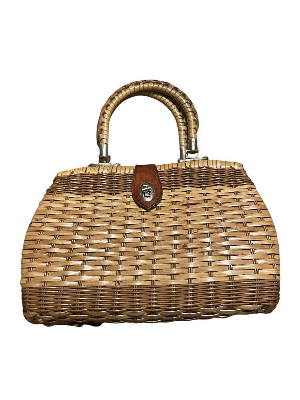 Woven Straw Handbag with Top Handles - Brown